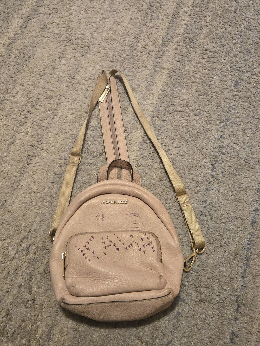 Michael Kors Abbey XS Pebble Leather Studded Sling Backpack - Blush Pink - Picture 1 of 12